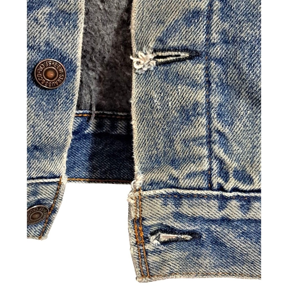 Levi Strauss & Co. Denim Trucker Jacket‎ Men Size 40 Blue Blanket Lined Thrashed - Picture 7 of 16